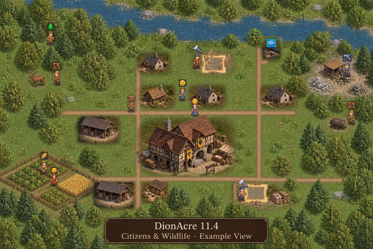 DionAcre citizens and wildlife across a working village
